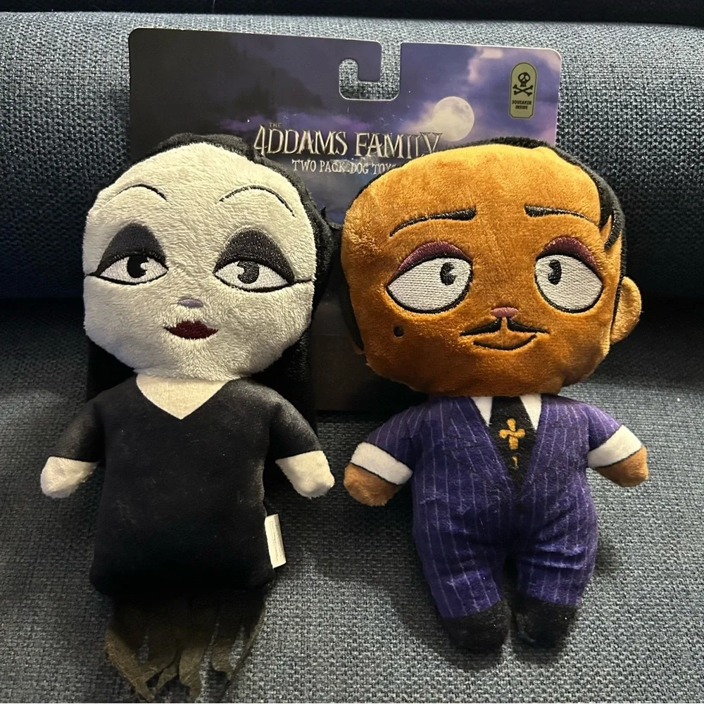 Morticia and Gomez Addams Family Plush Doll dog toys with squeaky NWT
